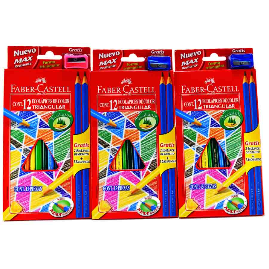 Color largo triangular Faber Castell 12 colores + 3 lapiz negro