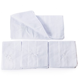 [502] Pañuelo blanco bordado 100% algodon para MUJER 28x28cm 12PCS