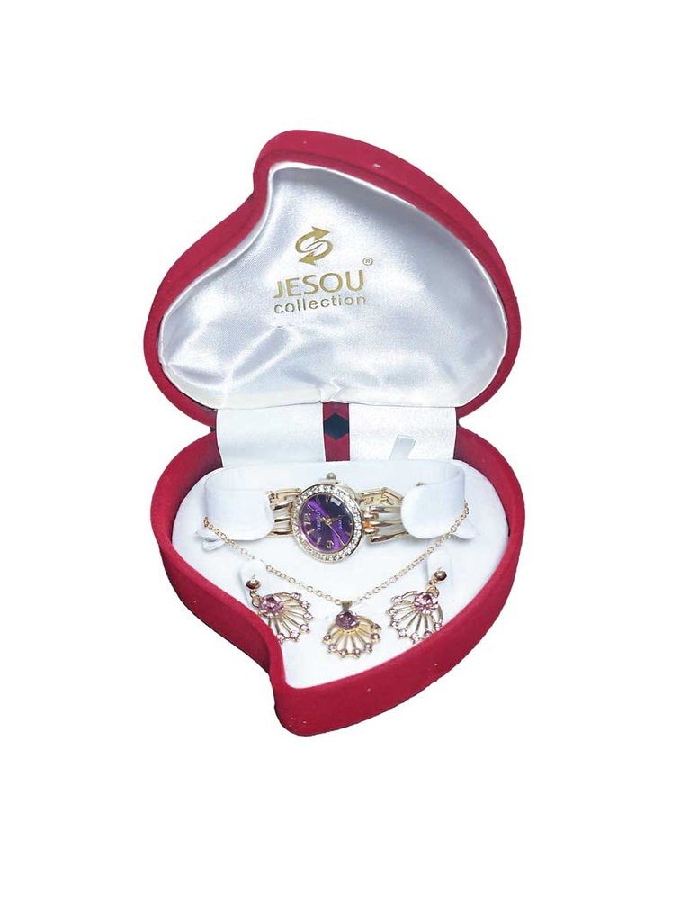 Joyero en forma de corazon 1 par de pendientes, 1 collar y 1 reloj  Jesou