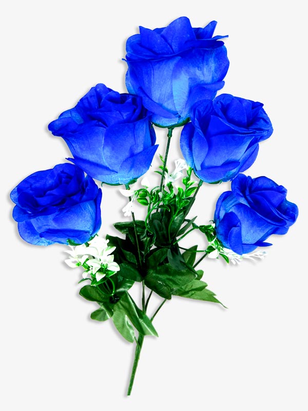 Ramo de 5 rosas con adornos blancos,  largo 50 cm, corola 10 cm