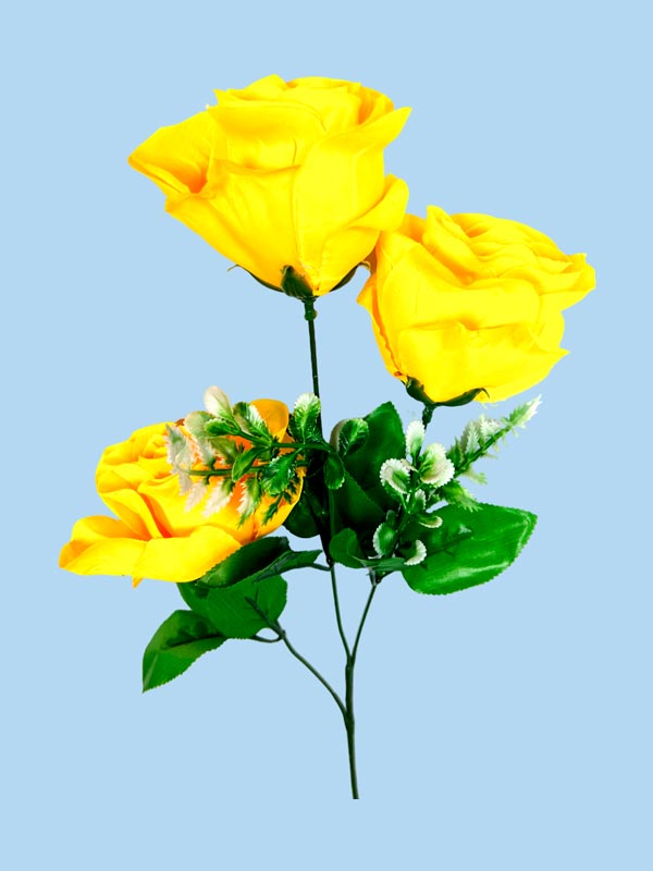 Flor - ramo de 3 rosas con adornos blancos, largo 62 cm, corola 7cm