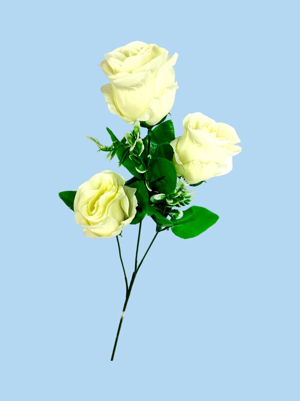 Flor - ramo de 3 rosas con adornos blancos, largo 62 cm, corola 7cm