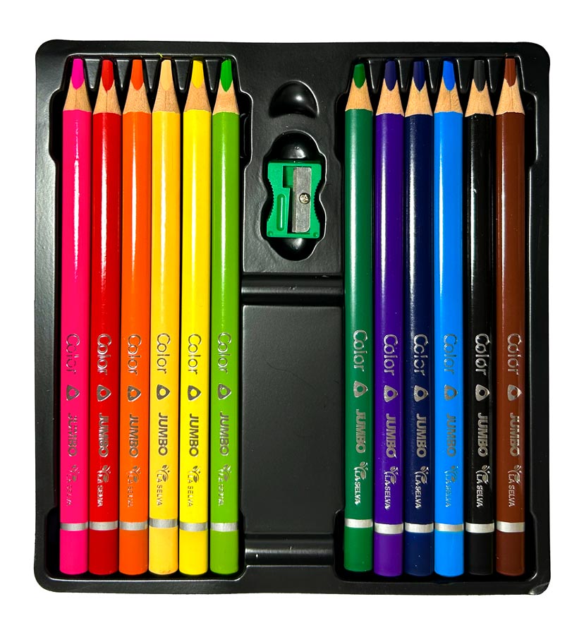 Color largo tiangular JUMBO mina 5mm soft La Selva de 12 colores + tajador