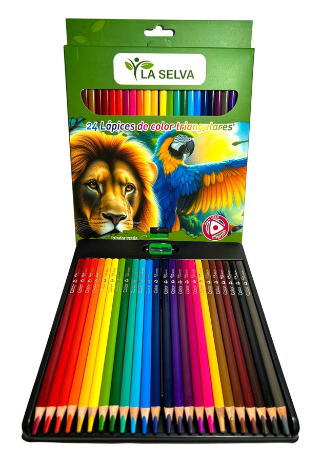 Color largo tiangular mina 4mm La Selva de 24 colores + tajador