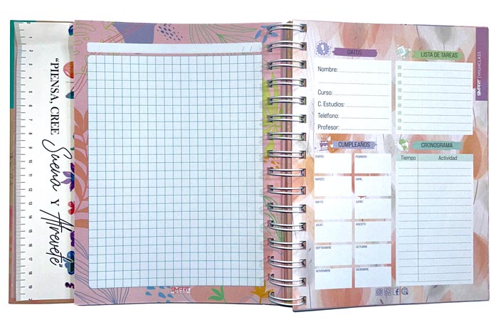 Cuaderno anillado tapa dura A5/medio oficio Smart Book, con 5 separadores, sujetador de  liga, 145 hojas