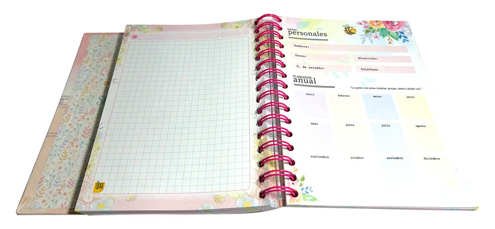 Cuaderno anillado tapa dura A5/medio oficio GORI BOOK Premium, con 5 separadores, sujetador de  liga, 145 hojas