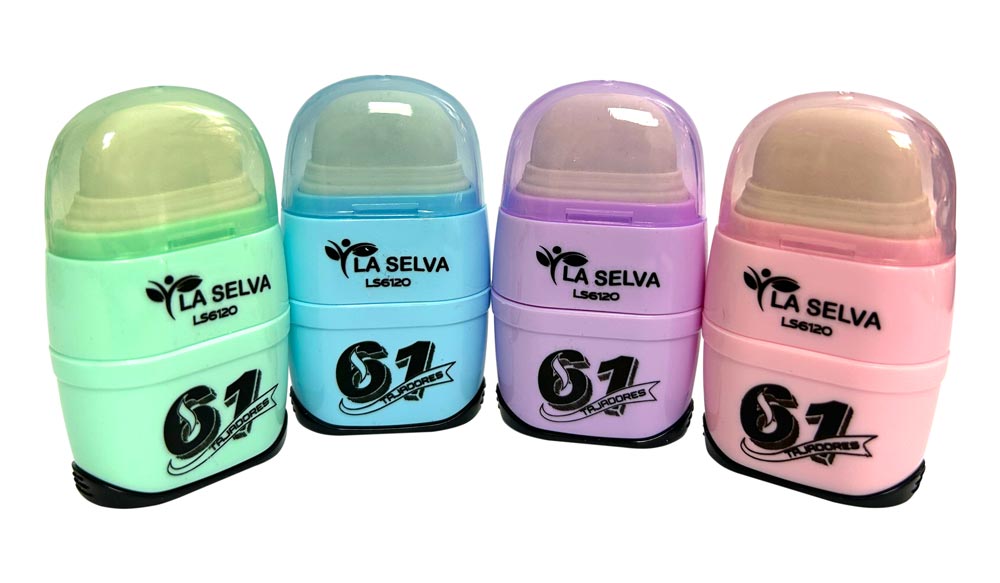 Tajador doble(8mm y 12mm) + borrador y deposito La Selva de 20pcs