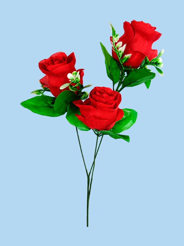 Flor - ramo de 3 rosas con adornos blancos, largo 62 cm, corola 7cm