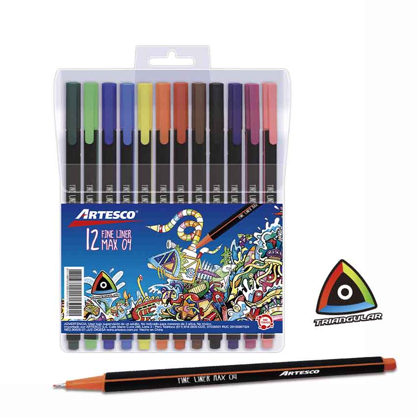 Micropunta 0.3-0.4mm Fine Liner max 04 Artesco 12 colores
