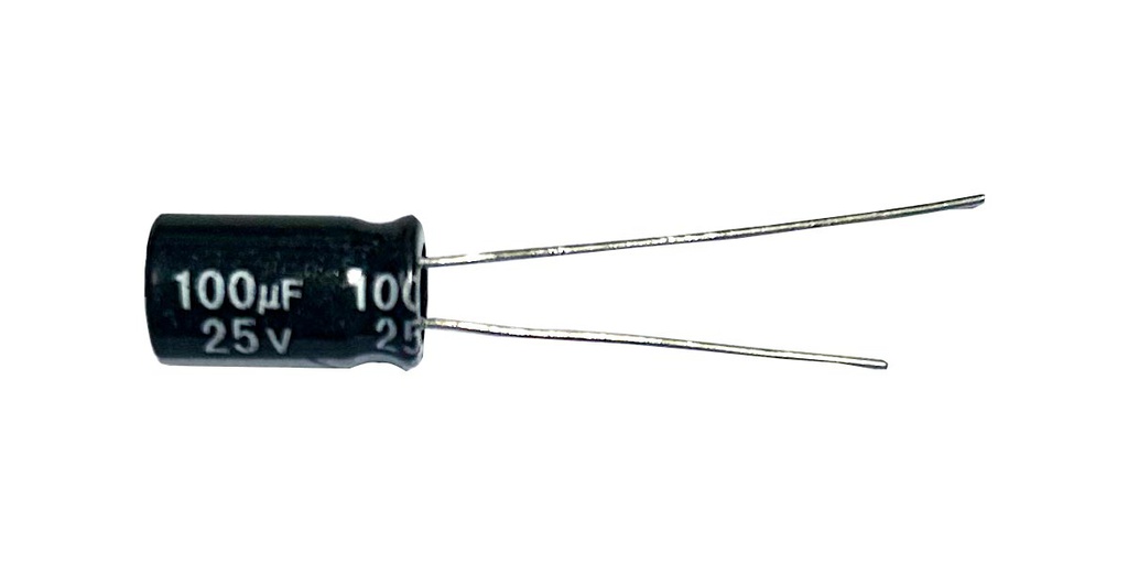 Robotica - condensador electrolitico radial, 100uF, 25V, 105ºC