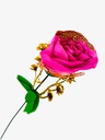 Flor - rosa individual con adorno dorado, largo 43 cm,  corola 7cm