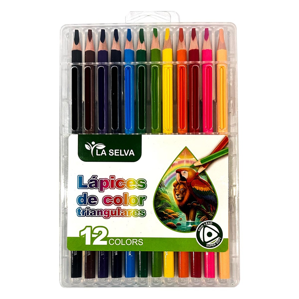 Color largo tiangular mina 4mm estuche RIGIDO La Selva de 12 colores