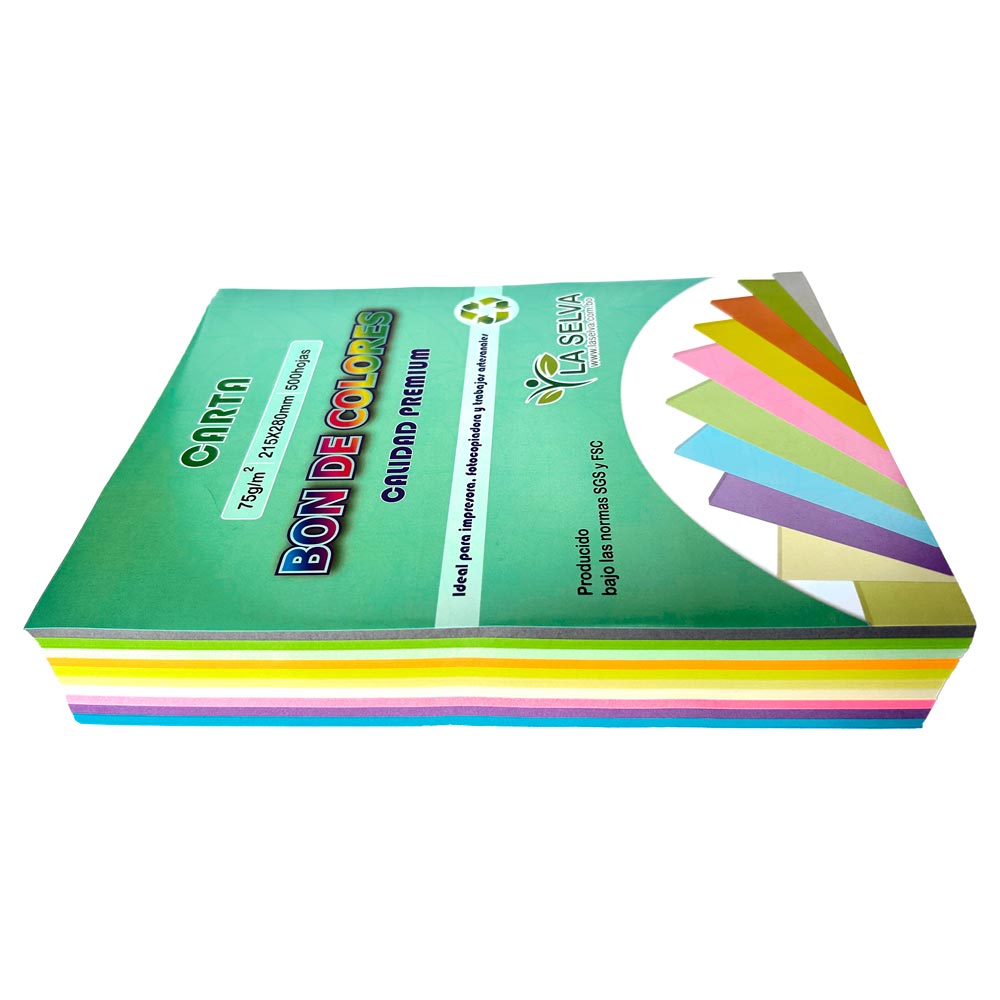 Bon de 10 colores pasteles y neones 500 hojas Carta La Selva
