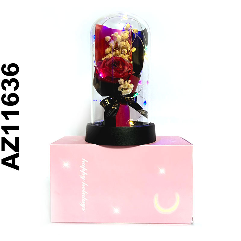 Adorno - ramo de clavel en cupula AZ11636 con luces