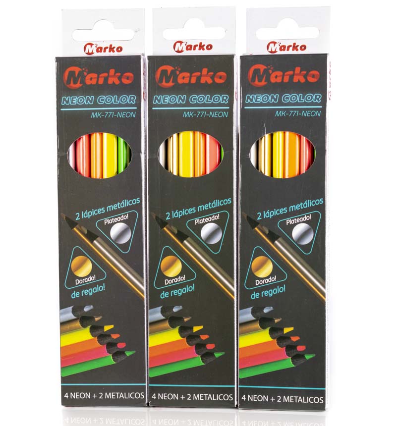 Color Largo NEON Marko 6 lapices, 4 neones y 3 metalicos