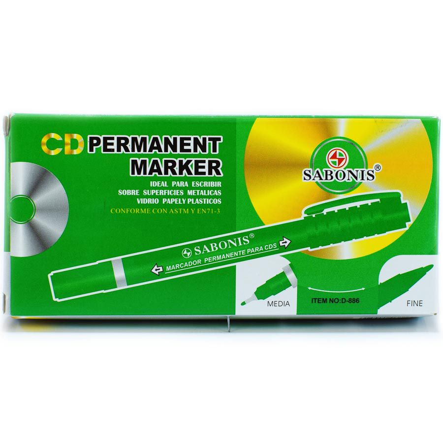 Marcador indeleble para CD doble punta Sabonis 12pcs (VERDE)