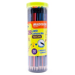 [8474] Lapiz Negro 2B Carboncillo con Borrador de Col. MADISON 50PCS