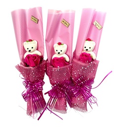 [7730-4] Adorno con osito, flor y moño envuelto en papel coreano (12pcs)