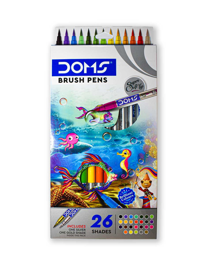 Marcador punta pincel o brush pen, super soft DOMS cajita de 26 colores