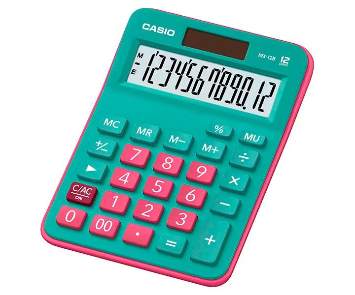 Calculadora CASIO MX-12B comercial de 12 digitos, en difrentes colores