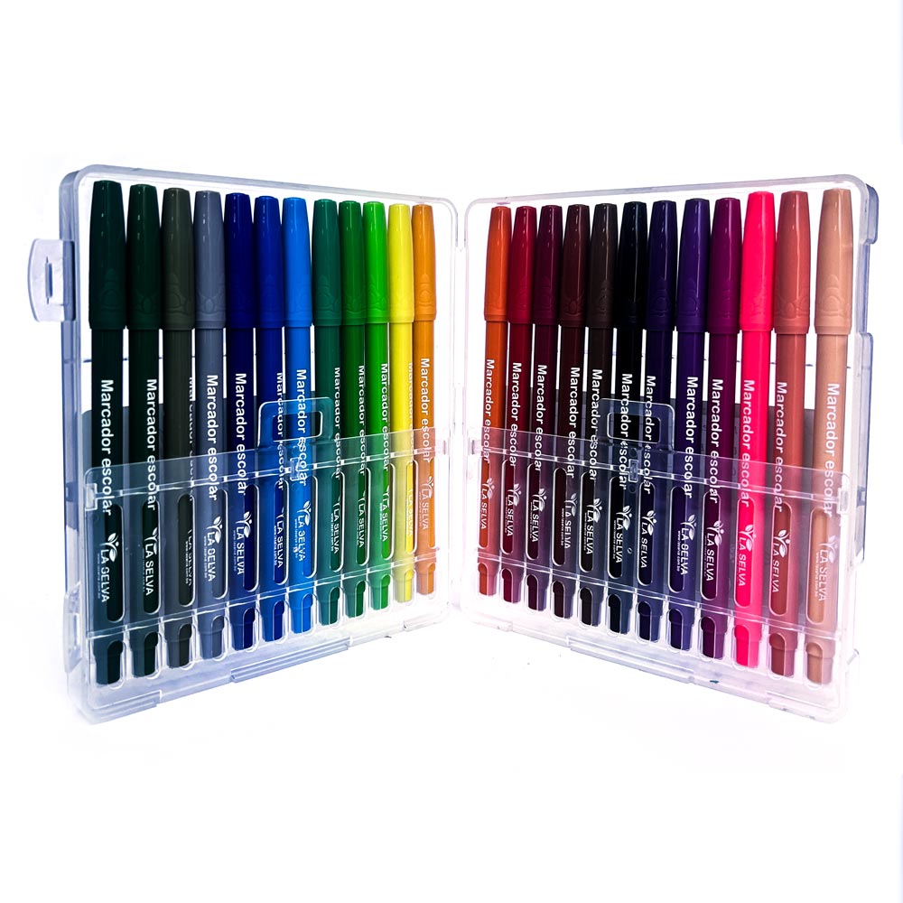 Marcador escolar estuche rigido La Selva de 24 colores