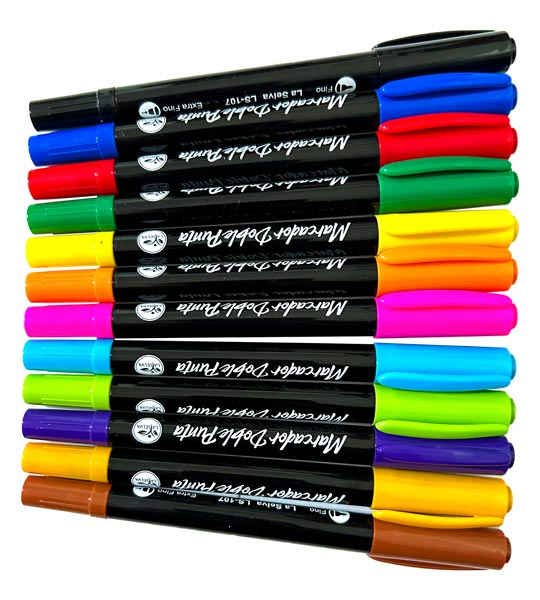 Marcador escolar doble punta fina-extrafina La Selva de 12 colores