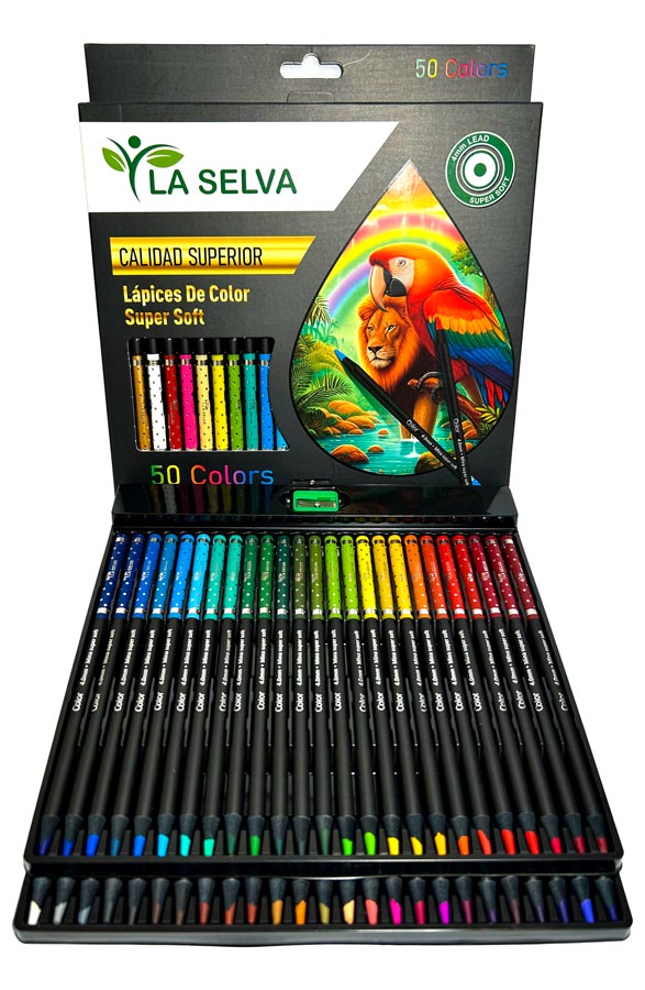 Color largo redondo mina 4mm SUPER SOFT madera negra La Selva de 50 colores + tajador