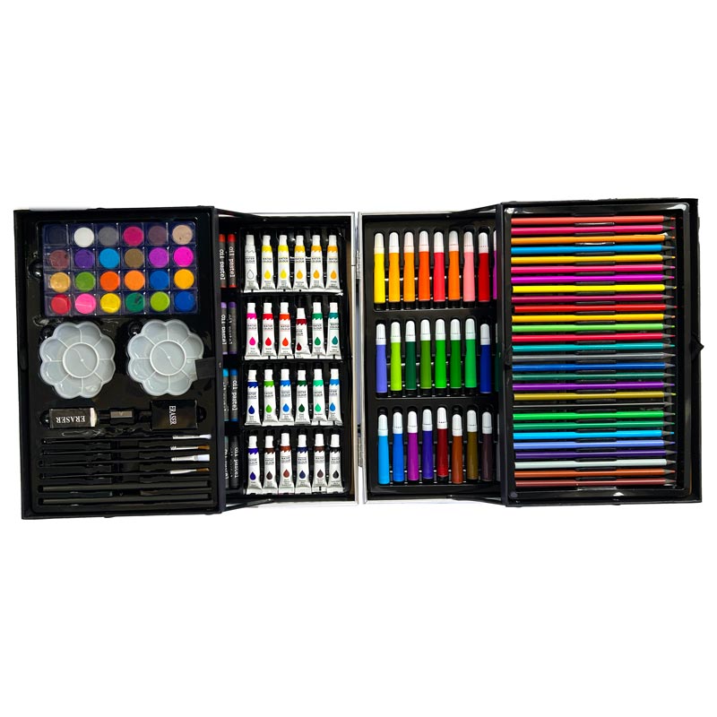 Kit de artista, lapices, crayones y marcadores maleta de aluminio de 145pcs