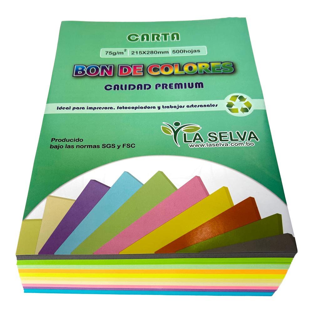 Bon de 10 colores pasteles y neones 500 hojas Carta La Selva