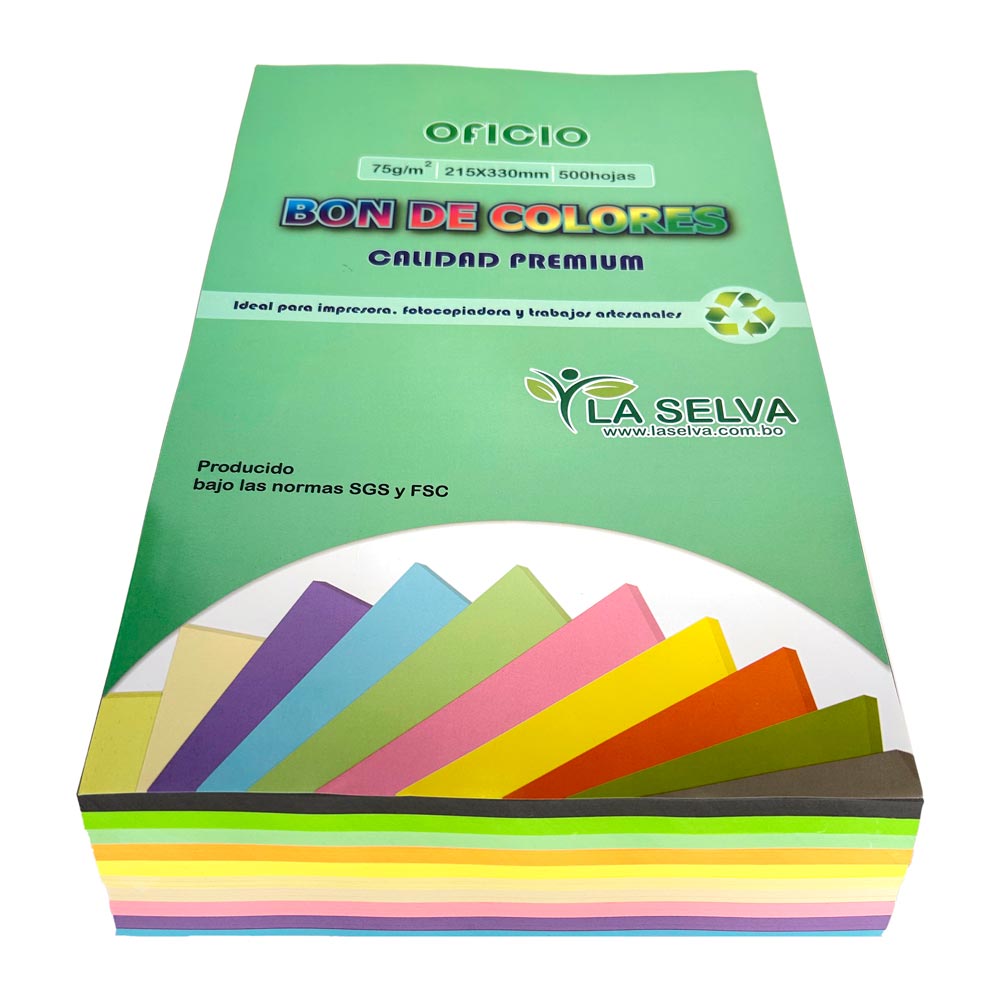 Bon de 10 colores pasteles y neones 500 hojas Oficio La Selva