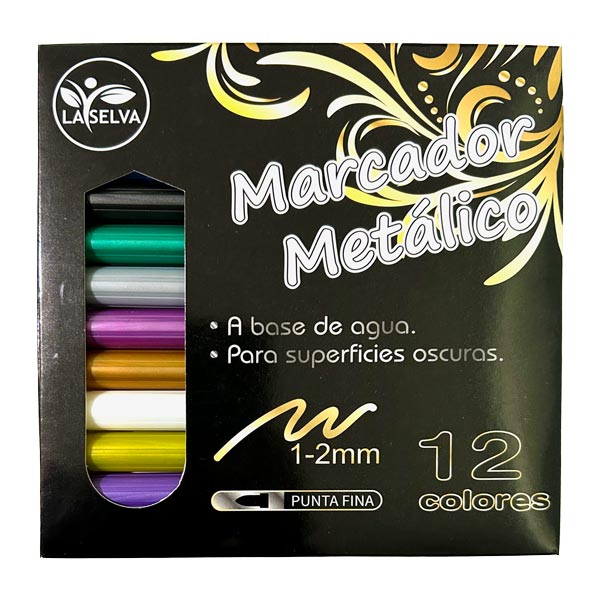 Marcador metalico a baseda agua La Selva de 12 colores