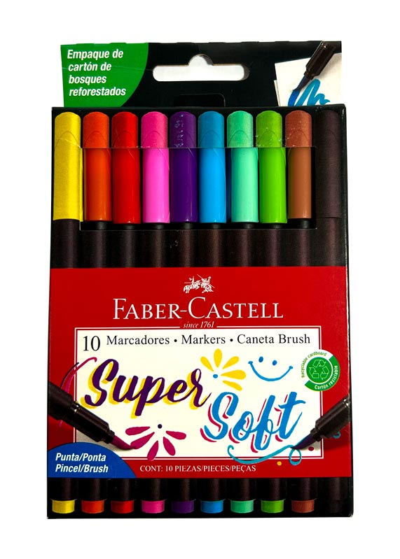 Marcador SUPER SOFT punta pincel Faber Castell 10 colores