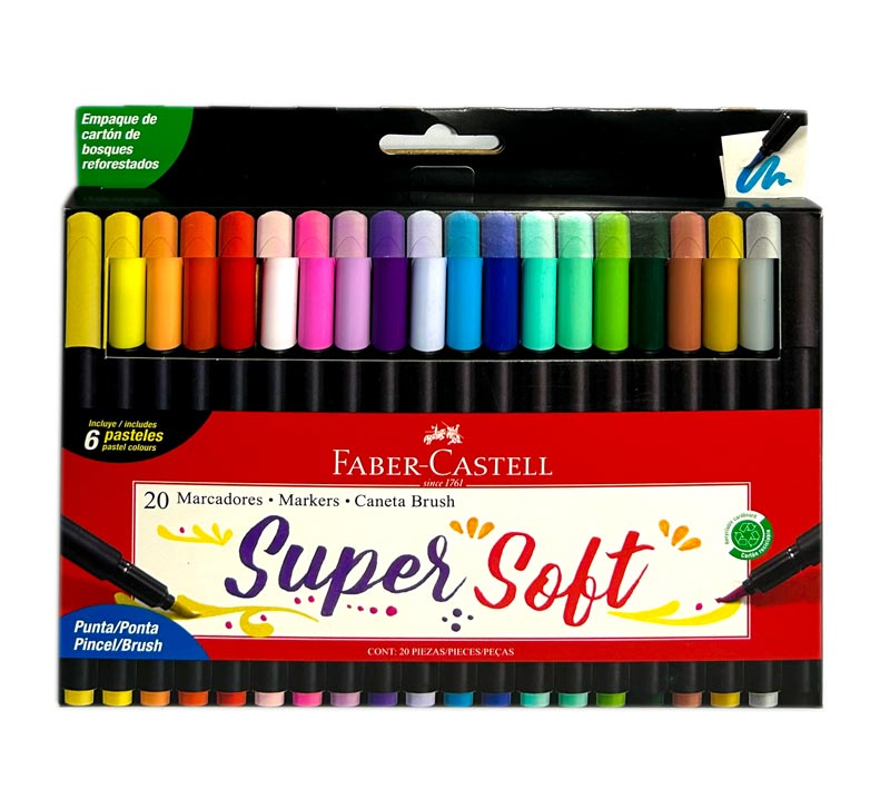 Marcador SUPER SOFT punta pincel Faber Castell 20 colores
