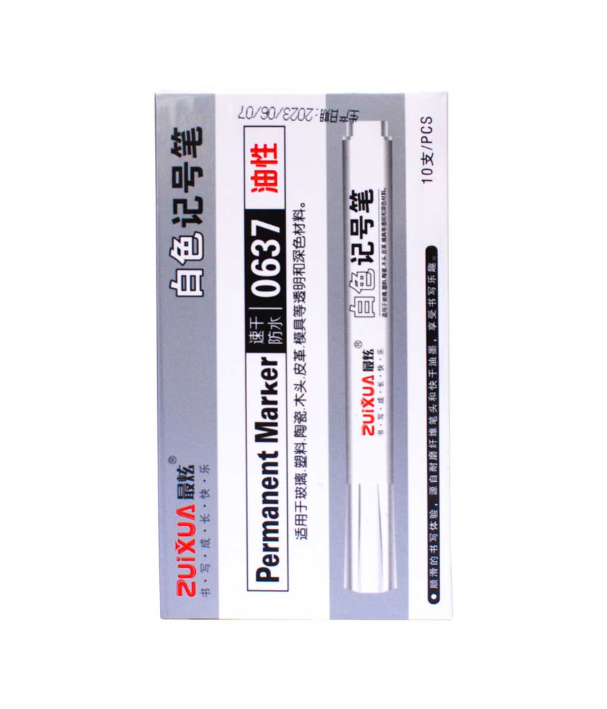 Marcador permanente blanco 0637 Zuixua cajita de 10pcs