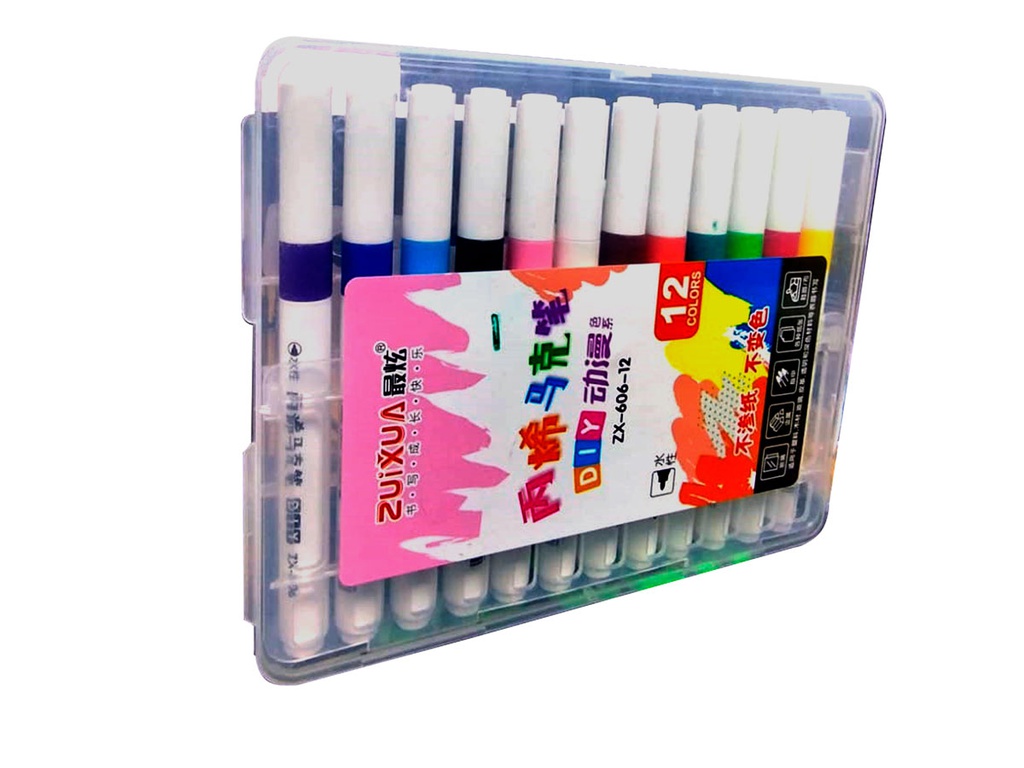 Marcador para vidrio, cerámica, tela, cuero, cartulina negra ZX-606-12 Zuixua de 12 colores