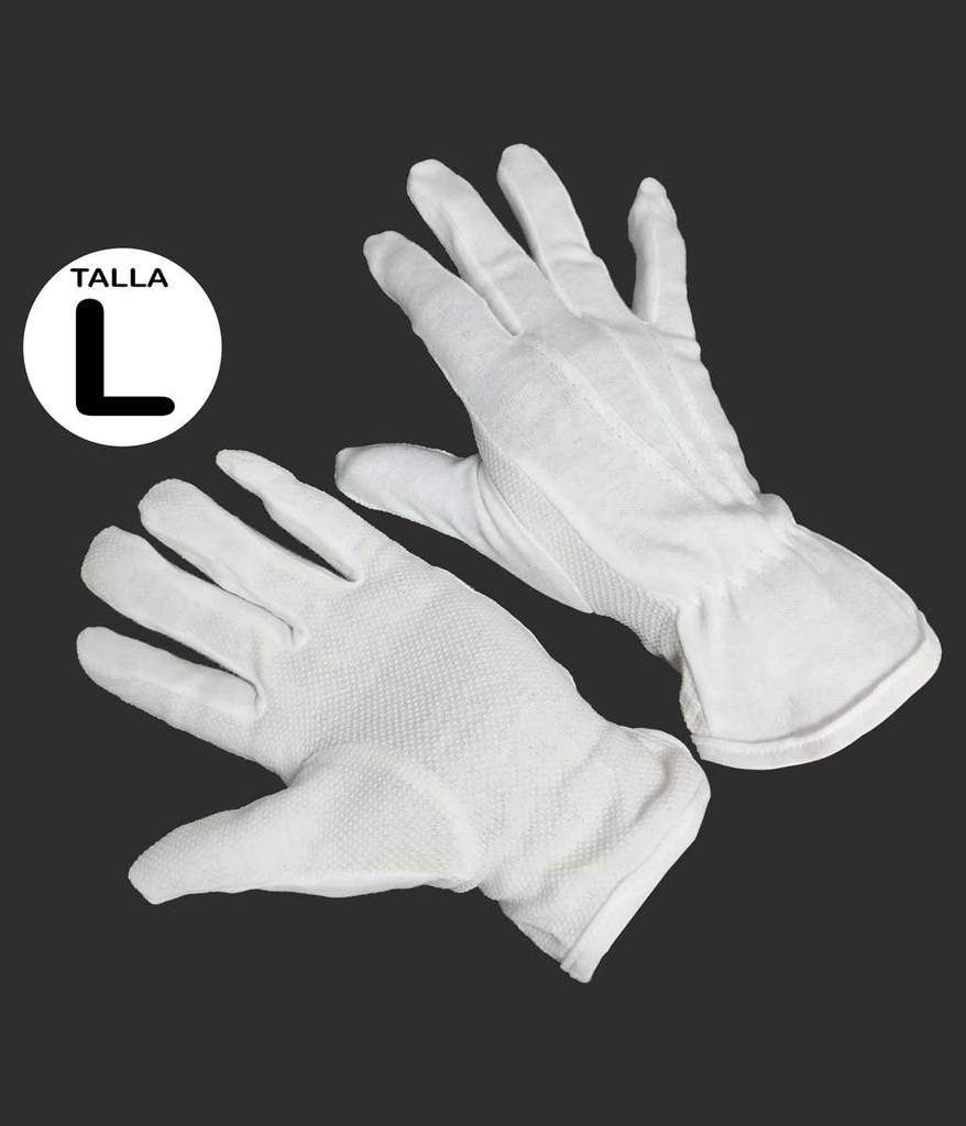 Guantes blanco para desfile civico IMPORTADO con venas, palma engomado 12pcs (L)