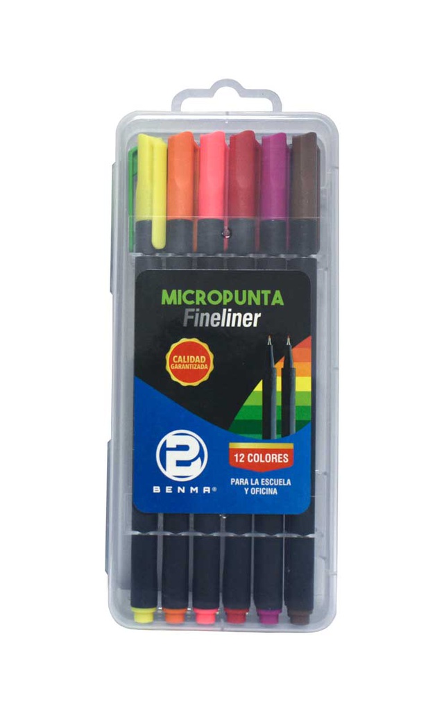 Micropunta fineliner cuerpo negro Benma de 12 colores
