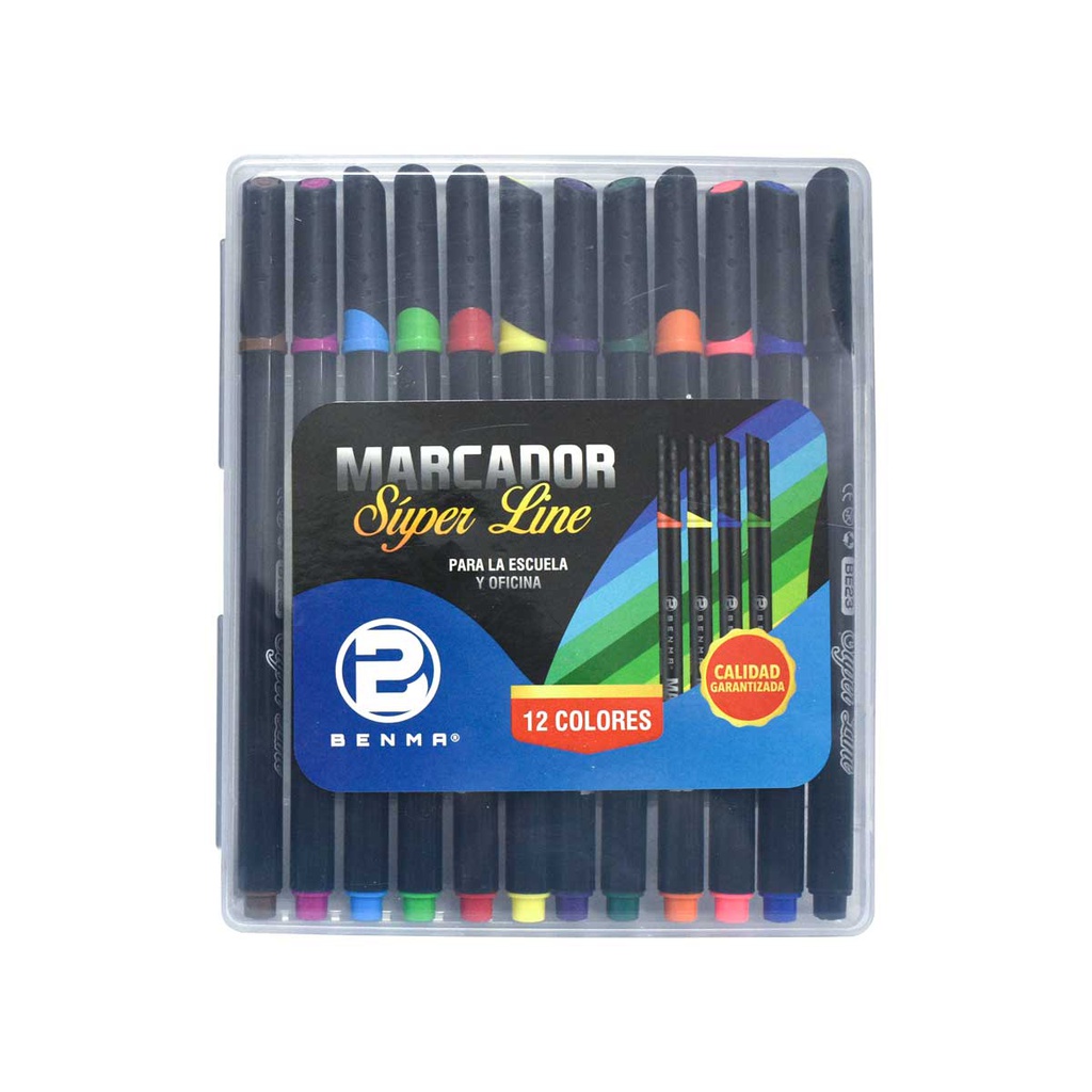 Marcador super line punta conica Benma 12 colores