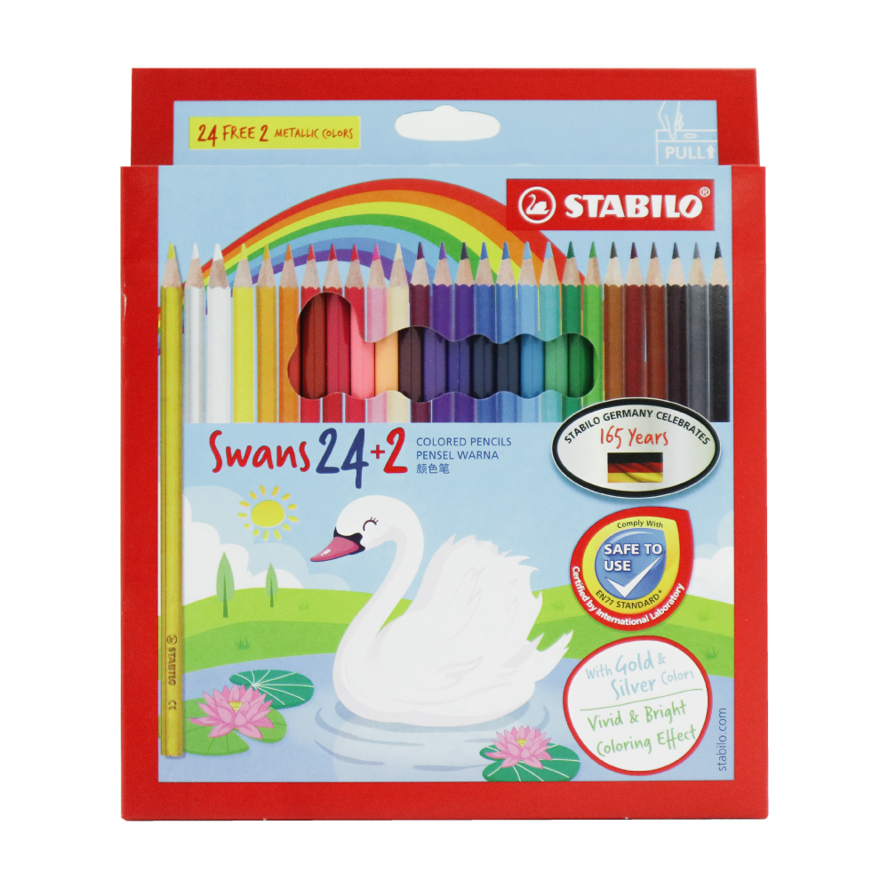 Color largo Swans Stabilo de 24 colores +1dorado +1plateado