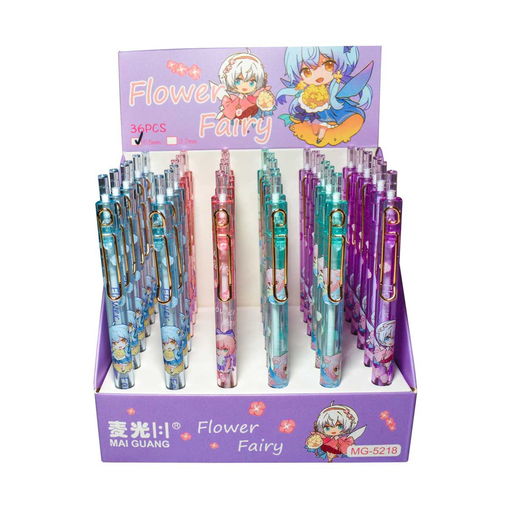 Portamina mecanismo metalico 5218 diseños ANIME Flower Fairy 0.5mm exhibidor Mai Guang de 36pcs