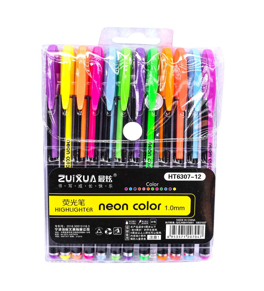 Boligrafo neones HT6307-12  Zuixua 12 colores