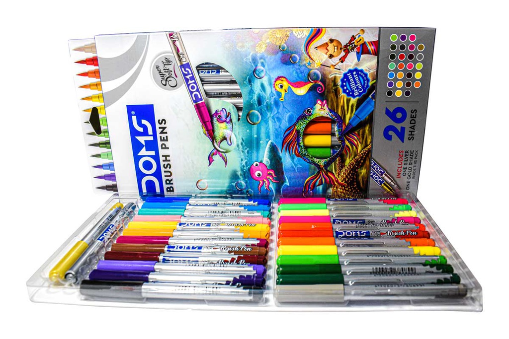 Marcador punta pincel o brush pen, super soft DOMS cajita de 26 colores