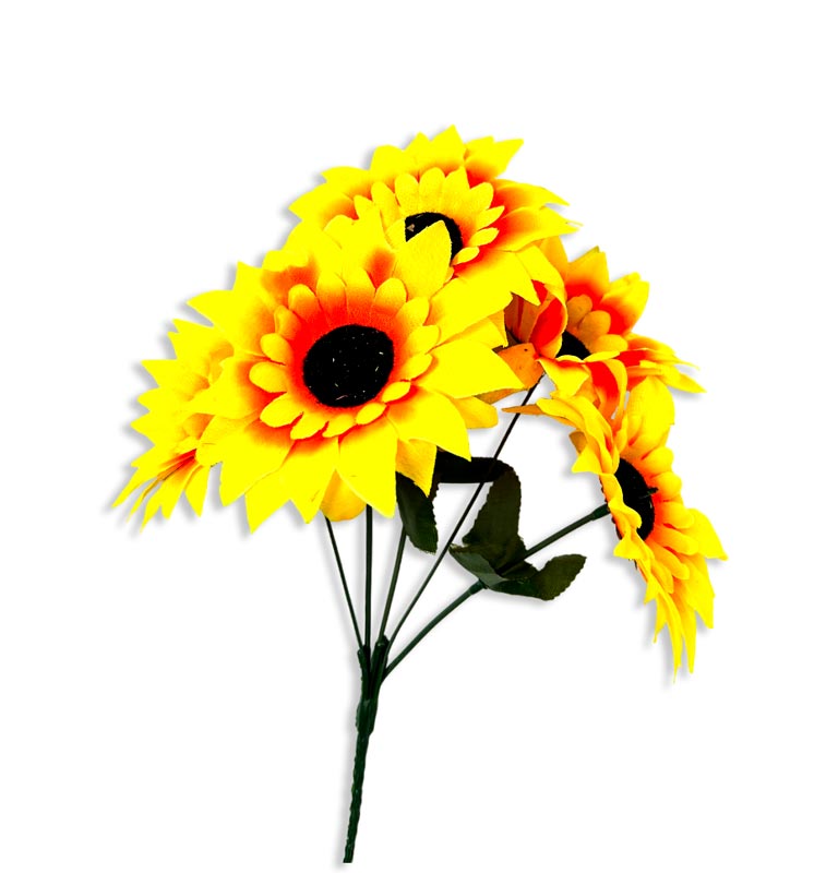 Flor - ramo de 5 girasoles, largo 30 cm, corola 13 cm