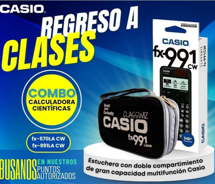 Calculadora cientifica con panel solar CASIO FX-991LACW 550 funciones + Estuchera