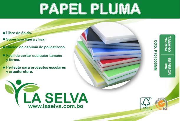 Carton pluma blanco 70x100cm espesor 3mm La Selva