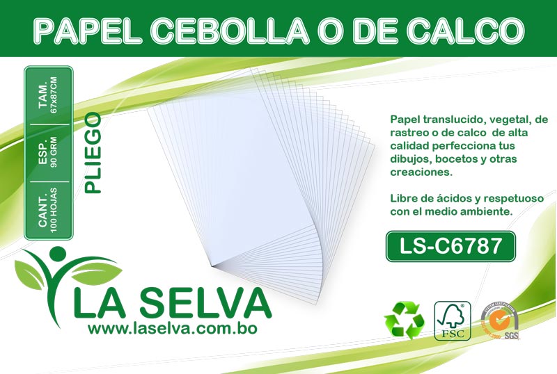 Pliegos de papel Cebolla 67cm x 87cm 90 gramos La Selva