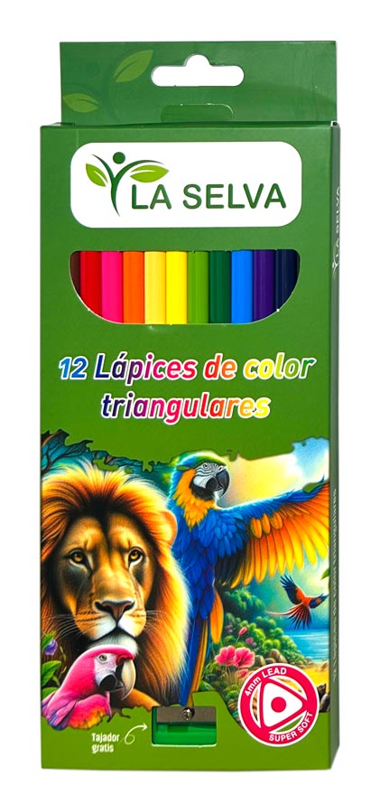 Color largo tiangular mina 4mm La Selva de 12 colores + tajador