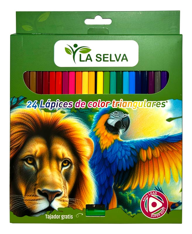 Color largo tiangular mina 4mm La Selva de 24 colores + tajador