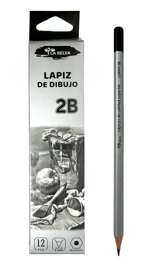 Lapiz carbonico de dibujo mina 2.4mm 2B La Selva 12pcs