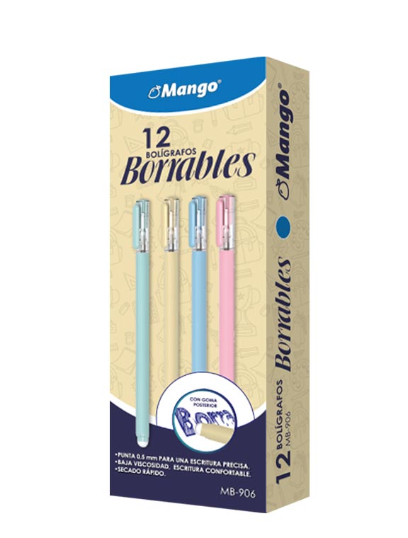 Boligrafo borrable CUERPO COLORES PASTELES Mango 12pcs